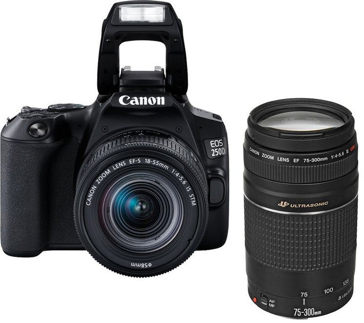 Canon EOS 250D BK 18-55 + 75-300 EU26 (Double Kit) Camera