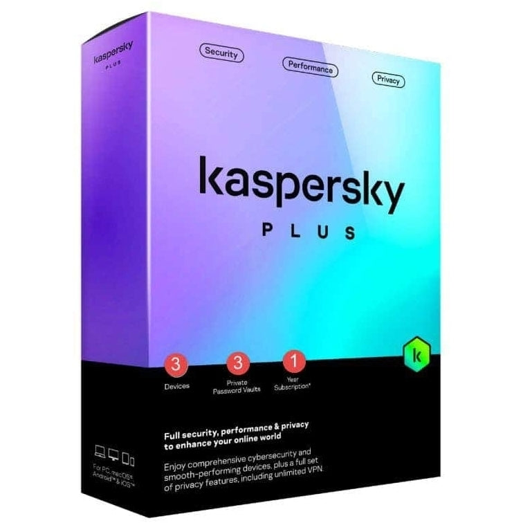 Kaspersky Plus - 3 Devices - 1 Year - Pap Dvd - No Cd