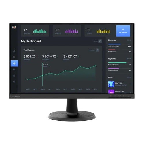 Lenovo C24-40 23.8" FHD Monitor (VA Panel. 60Hz. 4ms. HDMI. VGA. 3-side borderless) - Tilt Stand. 3 Year CCI Warranty