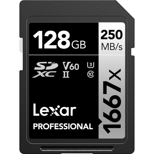 Lexar 128GB SDXC Professional 1667x (UHS-II) (Class 10) V60 (250MB/s Read / 120MB/s Write)