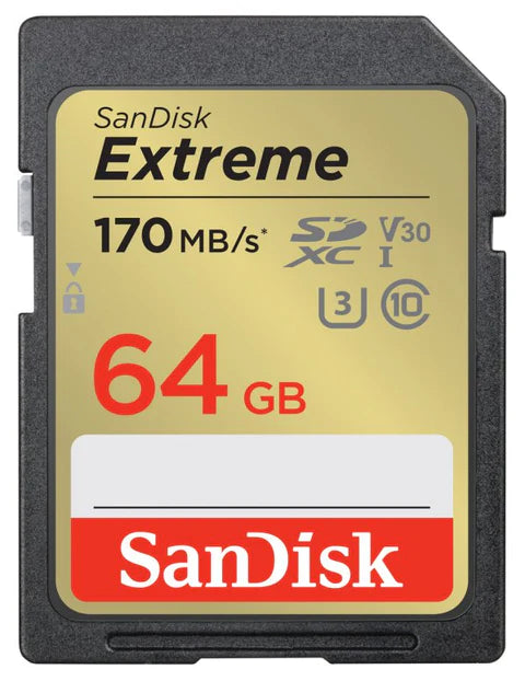 SanDisk Extreme SD UHS I 64GB Card for 4K Video 170MB/s Read & 80MB/s Write