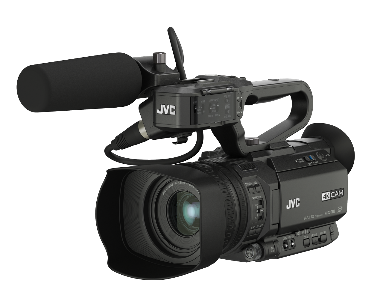 JVC GY-HM180E Solid State Ip 4k/Hd Camcorder, Handheld With Hd-Sdi(3g) Output