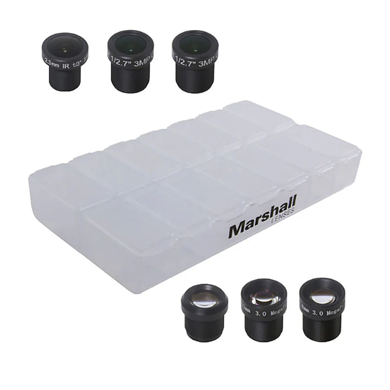 Marshall 2.3mm, 2.8mm, 6mm, 8mm, 12mm & 16mm M12 Lens Pack with Multi Lens Case