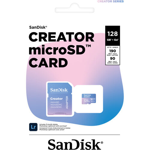 SanDisk Creator microS Card UHS-I with Adapter 128GB Up to 190MB/s read, Up to 90MB/s Write