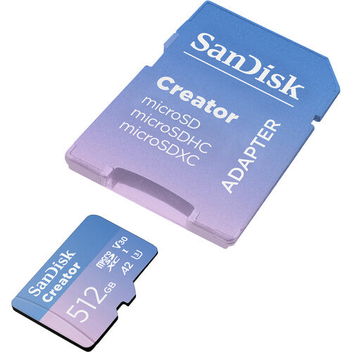 SanDisk Creator microS Card UHS-I with Adapter 512GB Up to 190MB/s read, Up to 130MB/s Write