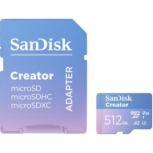SanDisk Creator microS Card UHS-I with Adapter 512GB Up to 190MB/s read, Up to 130MB/s Write