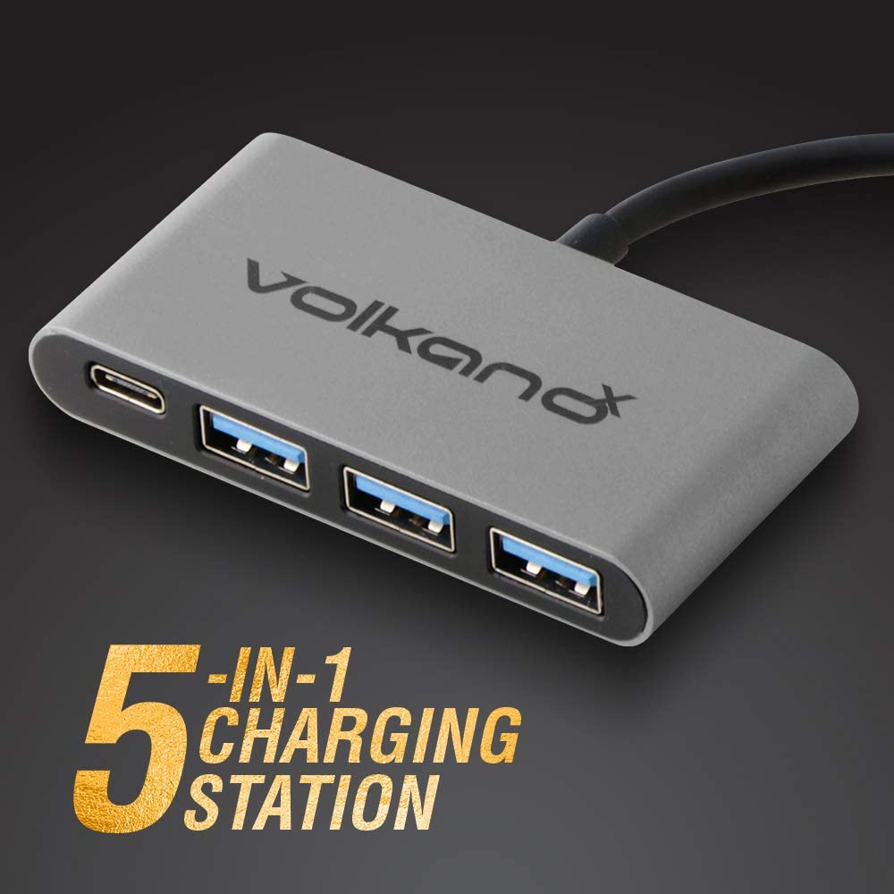 VolkanoX Core Hub series USB Type C to 3x USB 3.0 plus Power - 10cm - Charcoal