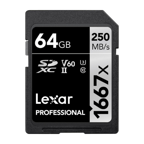 Lexar 64GB SDXC Professional 1667x (UHS-II) (Class 10) V60 (250MB/s Read / 120MB/s Write)